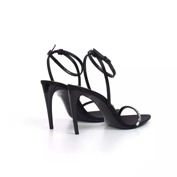YSL SAINT LAURENT GLORIA SANDALS IN CREPE SATIN WITH RHINESTONES HEELS 90 - Picture 12 of 14